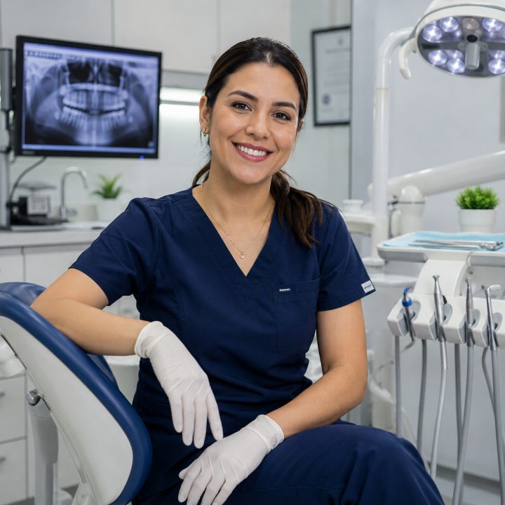 Dentista atendiendo en su consultorio
